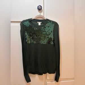H&M Dark Green Sequin Yoke Sweater